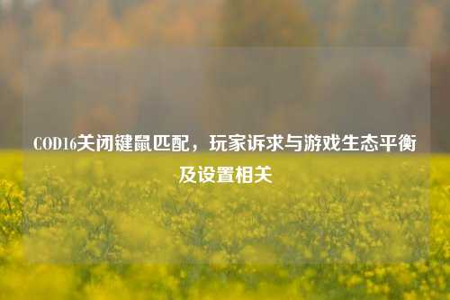 COD16关闭键鼠匹配，玩家诉求与游戏生态平衡及设置相关