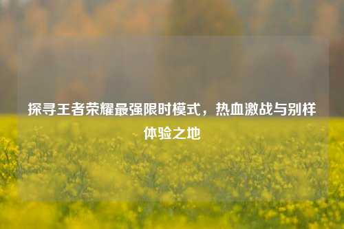 探寻王者荣耀最强限时模式，热血激战与别样体验之地
