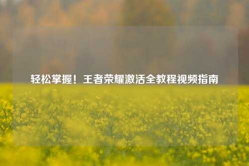 轻松掌握！王者荣耀激活全教程视频指南