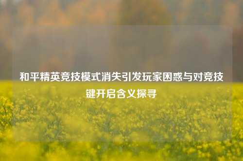 和平精英竞技模式消失引发玩家困惑与对竞技键开启含义探寻