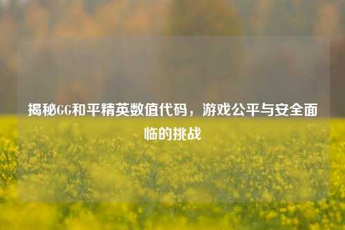 揭秘GG和平精英数值代码，游戏公平与安全面临的挑战